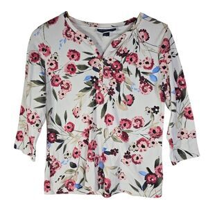 Karen Scott Floral Pink, Red, and Cream Shirt